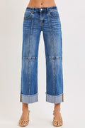 Risen Crop wide Seam Detailed Jeans