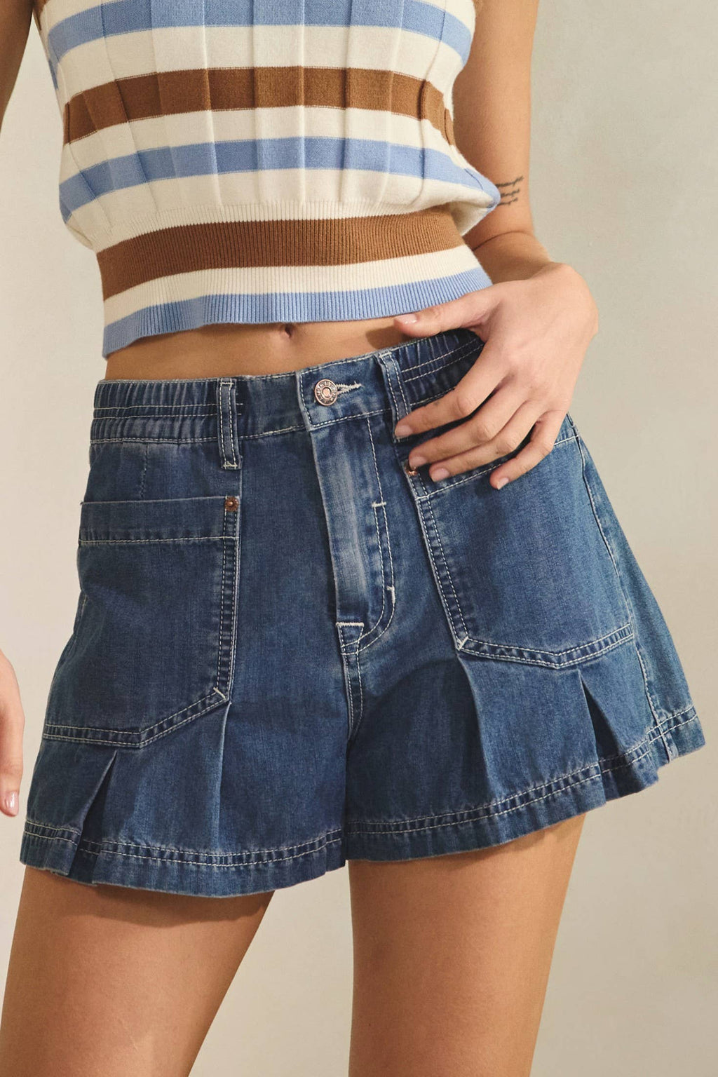 Abbie Pleated Denim Shorts