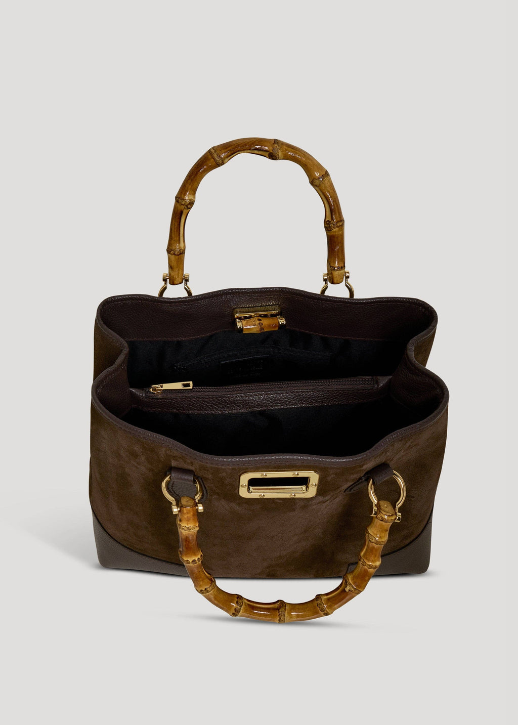 Bamboo Babe Bag in Dark Brown Suede and Leather