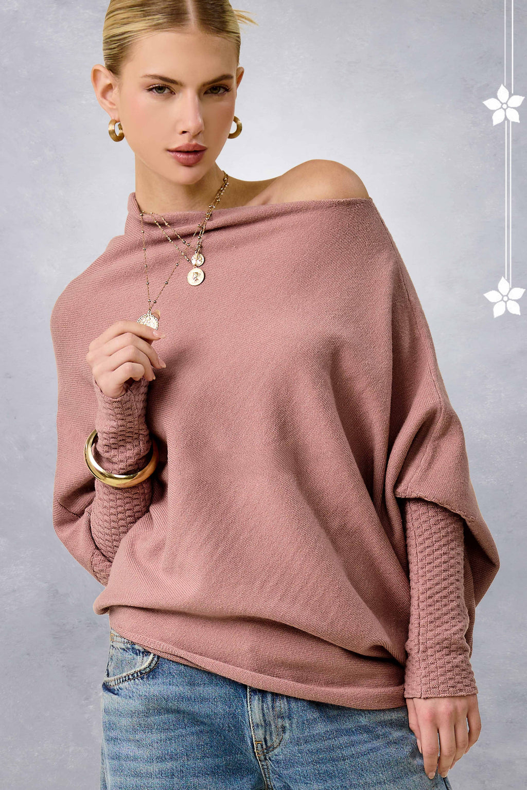JES3621-Asymmetrical Off-Shoulder Sweater Fall Christmas