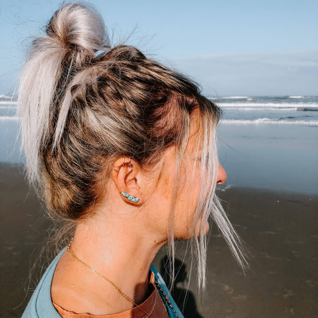Kingman Turquoise Ear Climbers (Gold or Silver)
