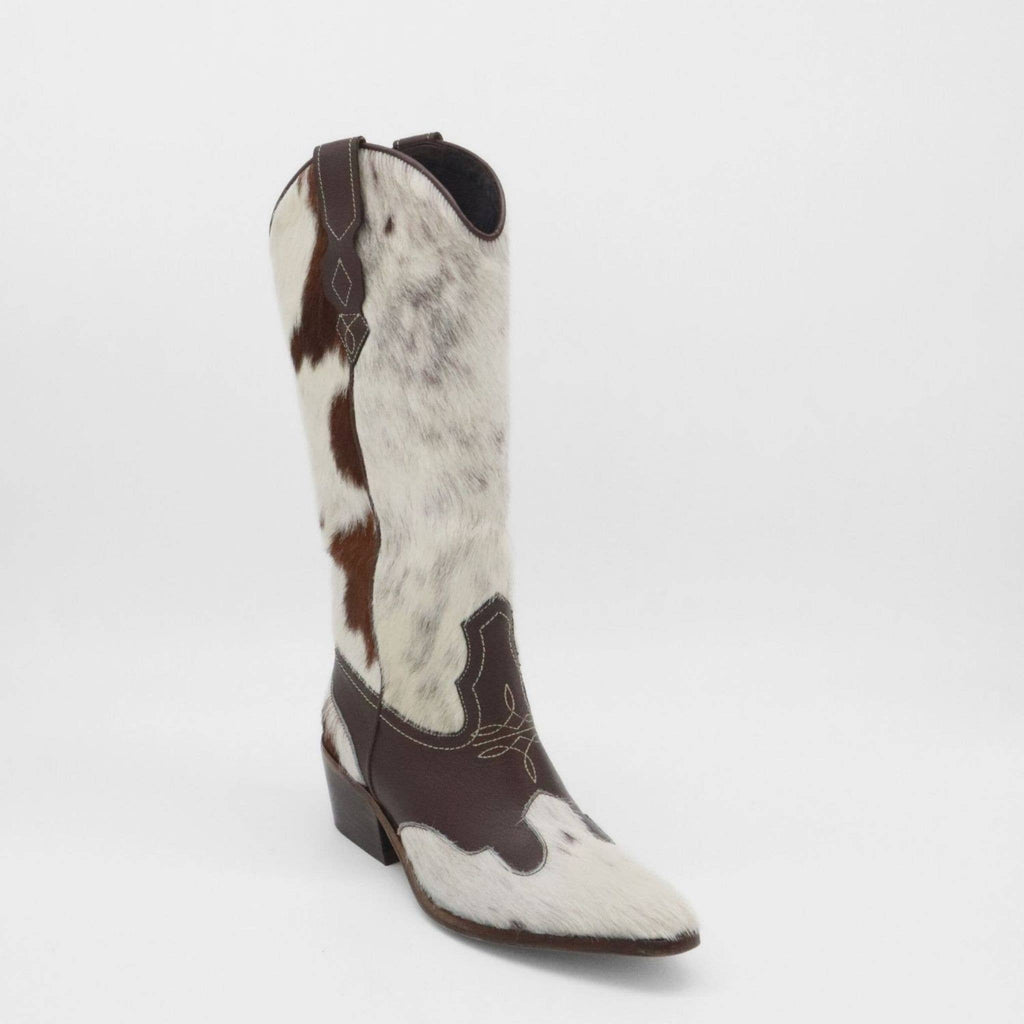 Nirvana Western Cowboy Women's Boots in White/Brown Leather