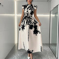 stand-up collar cinched waist dress