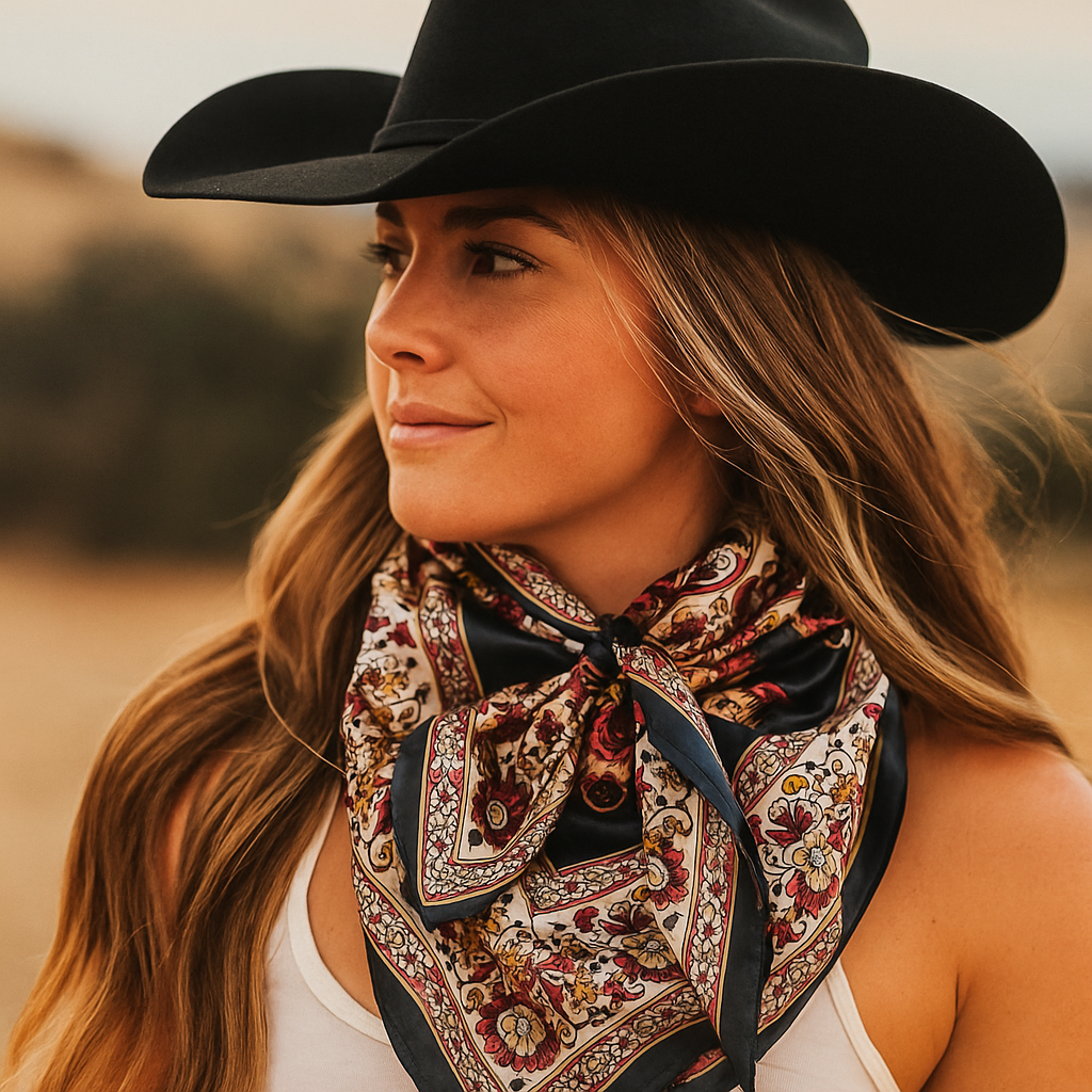 Navy and Burgundy Flowers and Paisley Wild Rag - Western Scarf