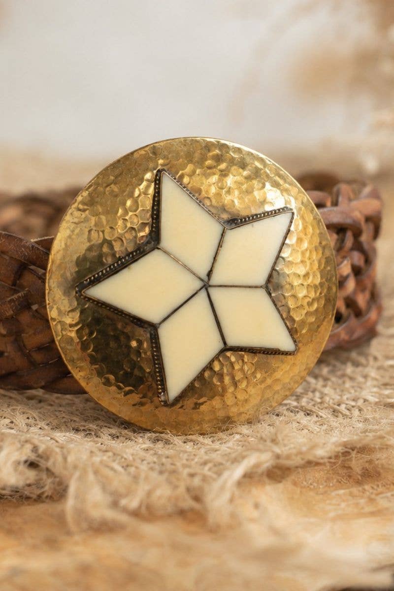 BROWN LEATHER BELT WIDE STAR