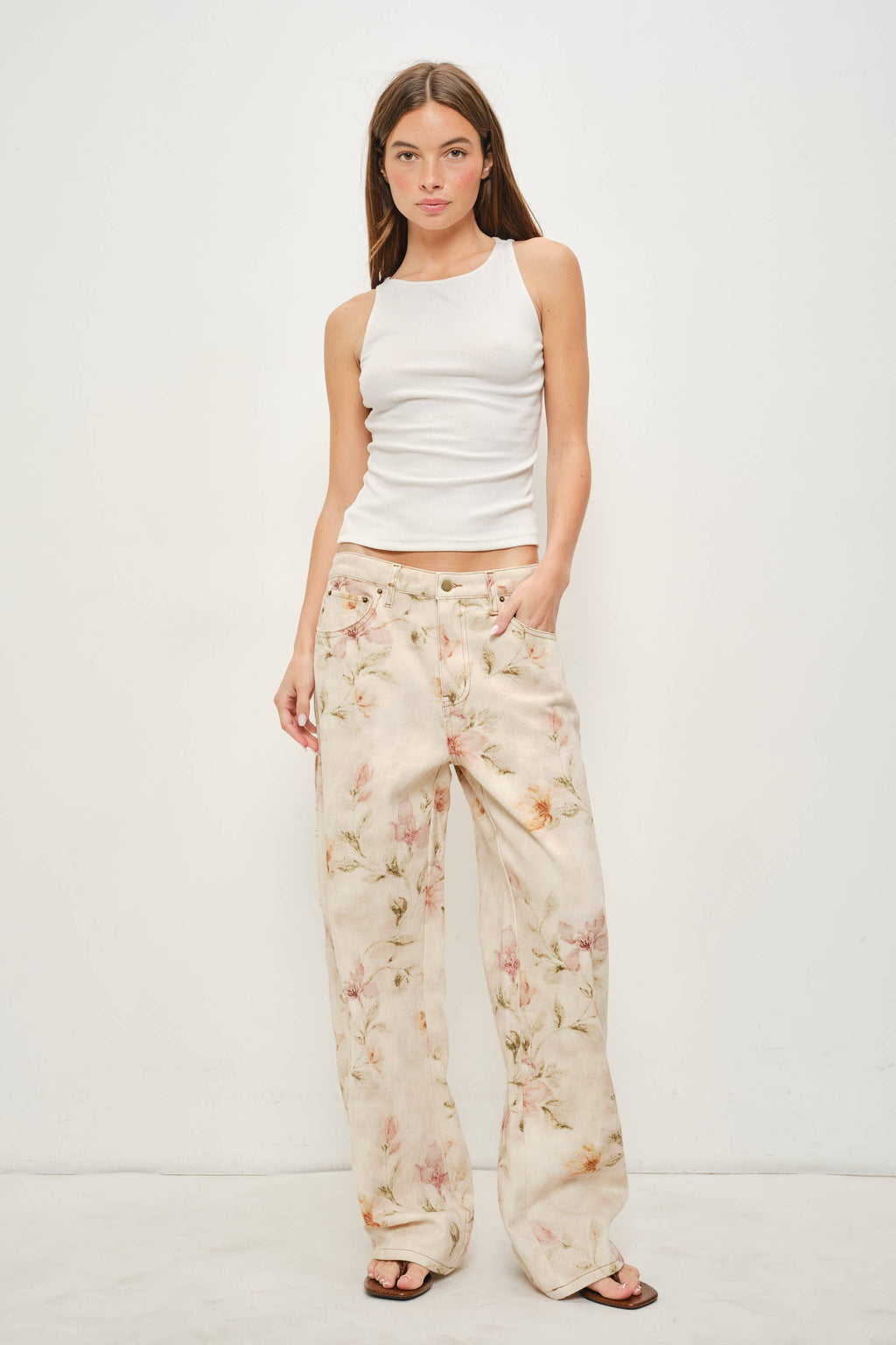 JUSTINA FLORAL DENIM PANTS