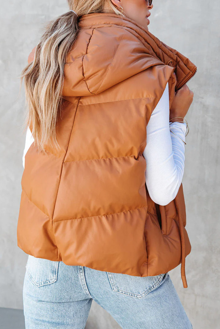 High Collar Hooded Puffer Vest