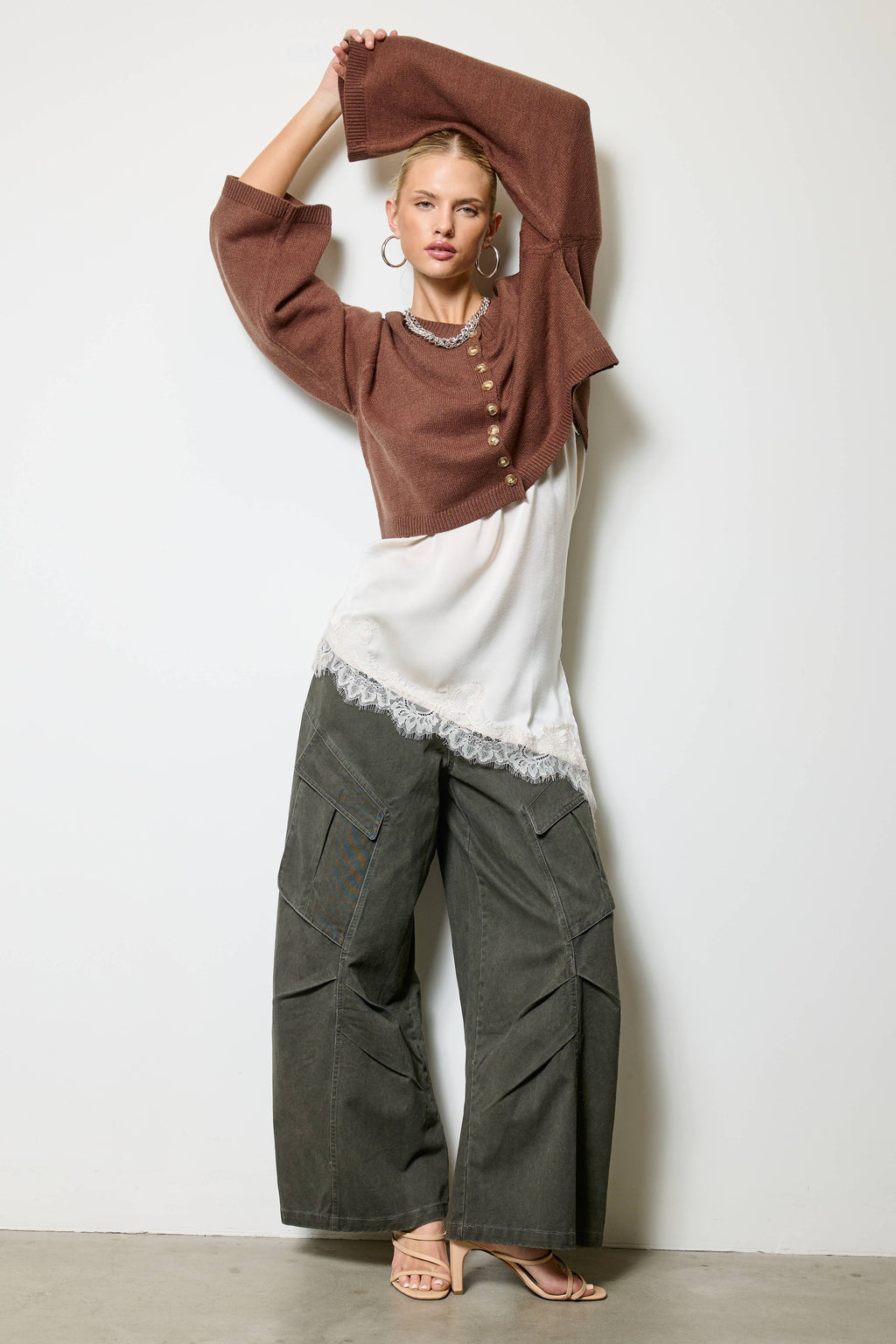 Wide Leg Twill Cargo Pants