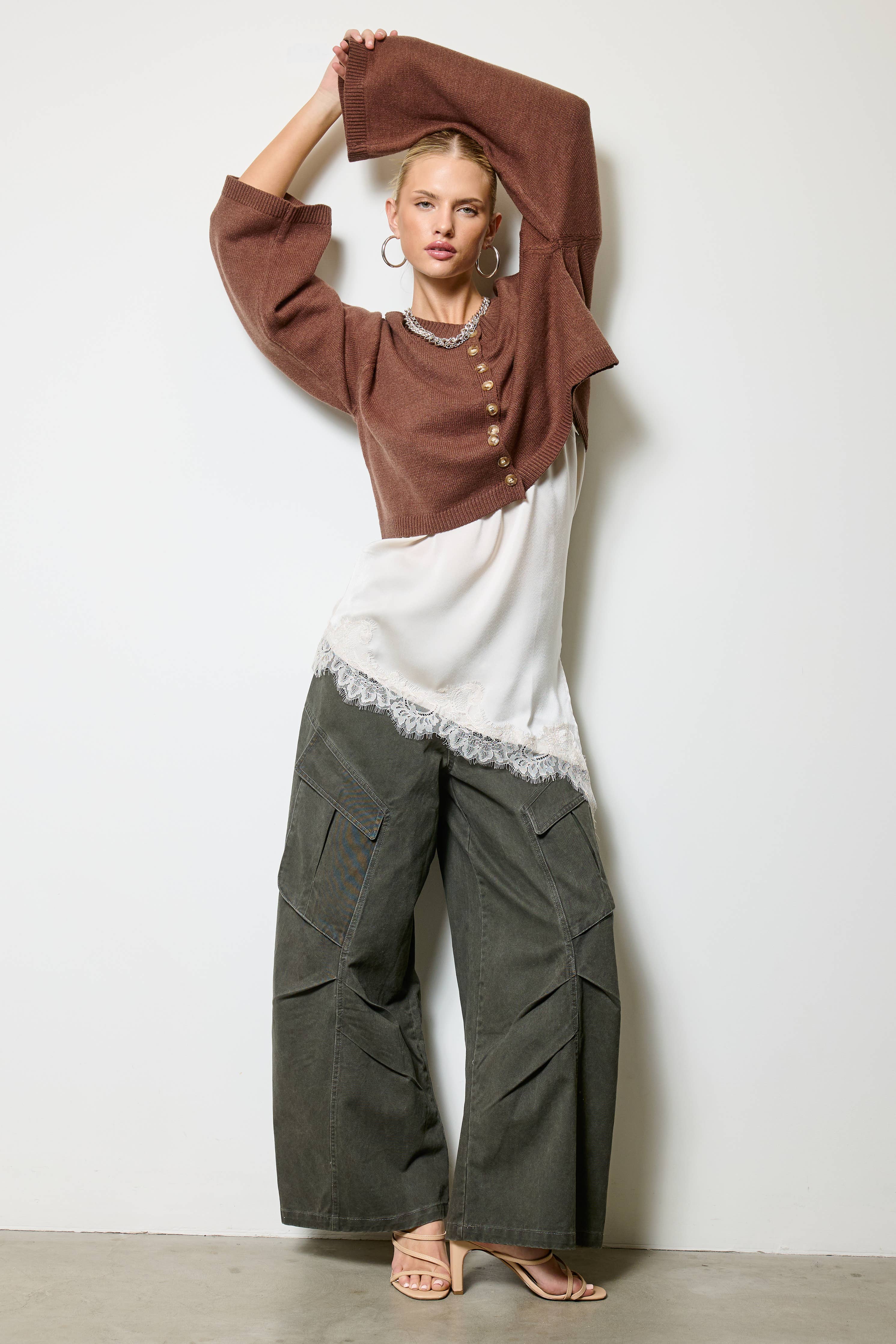 Wide Leg Twill Cargo Pants
