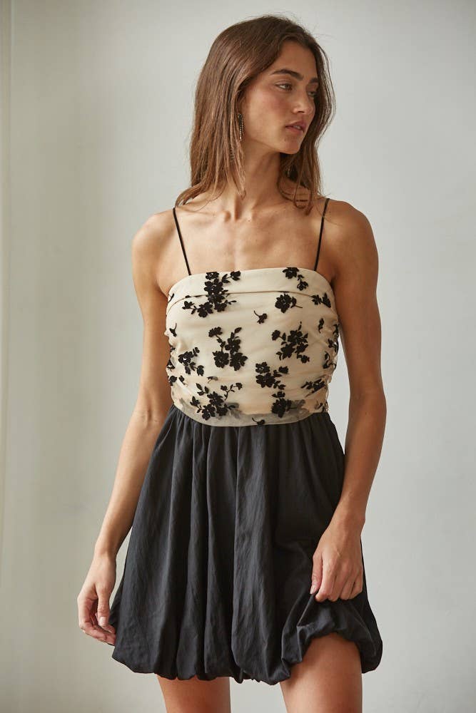 Mesh Floral Flocked Velvet Dress