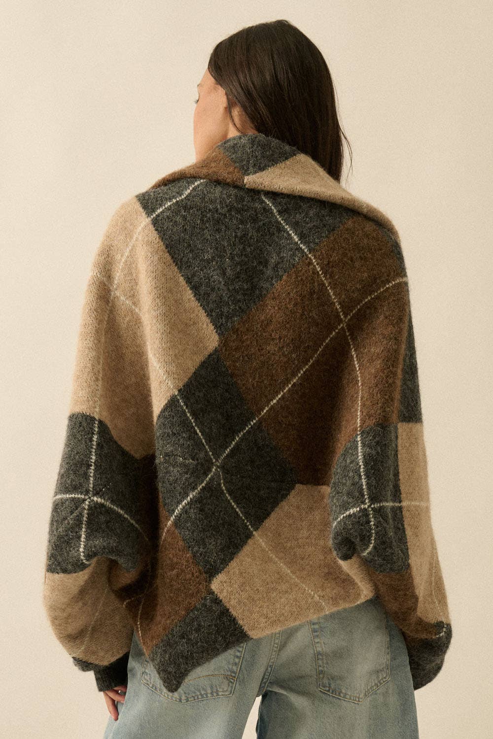 Argyle Jacquard-Knit Shrug Cardigan