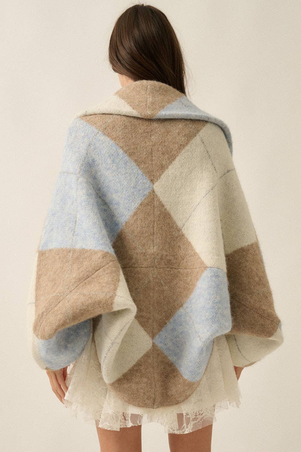 Argyle Jacquard-Knit Shrug Cardigan