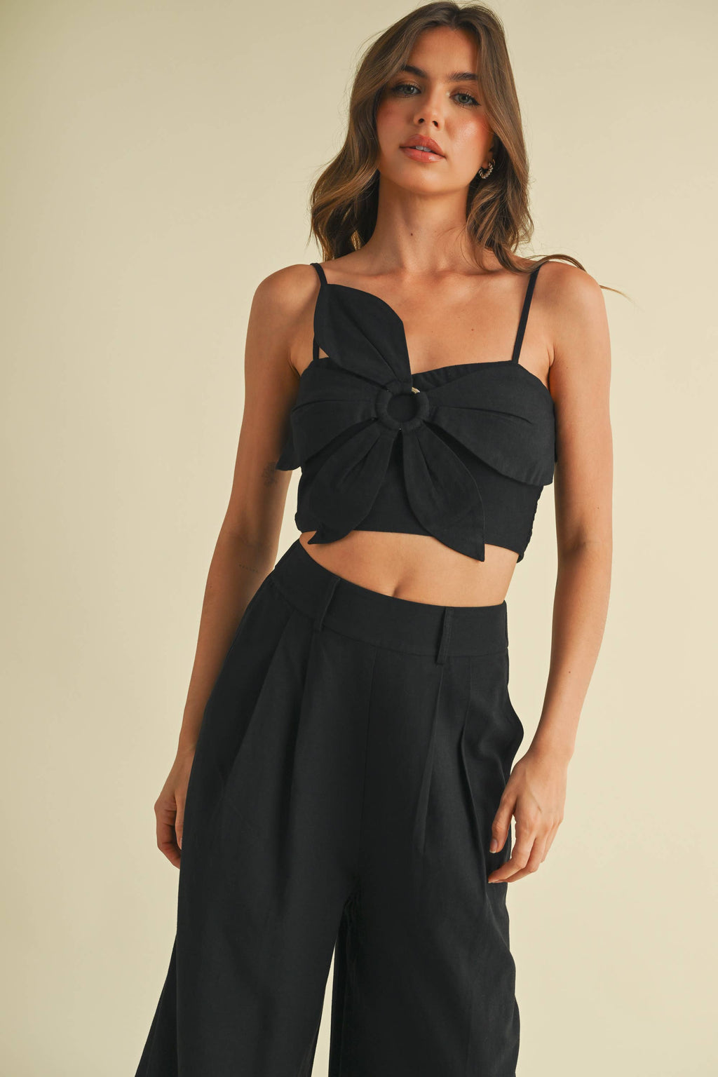 Flowered Crop Top and Wide Leg Pants
