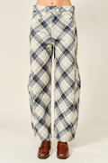 AJP6220 PLAID COTTON BARREL PANTS