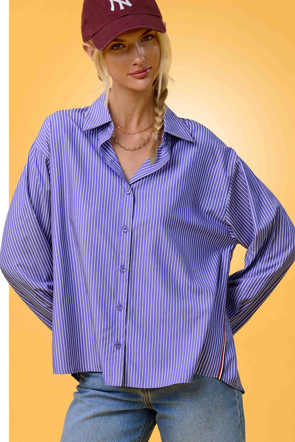 SRT7908-Stripe Button Down Shirt with Nautical Twill Tape