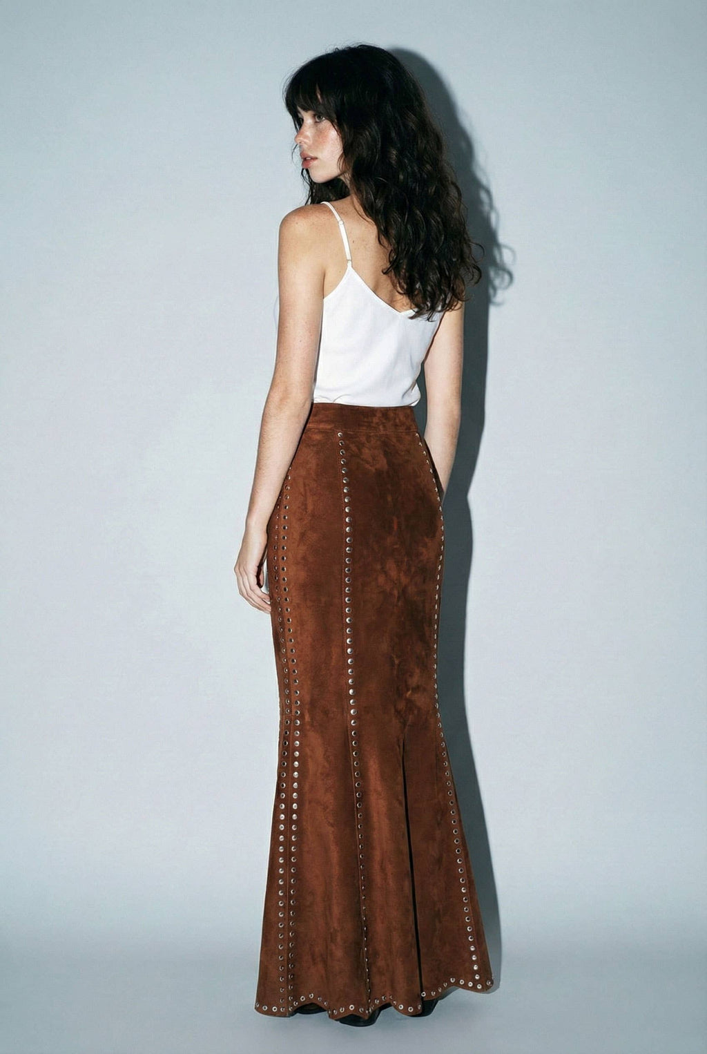 Suede Studded Maxi Skirt