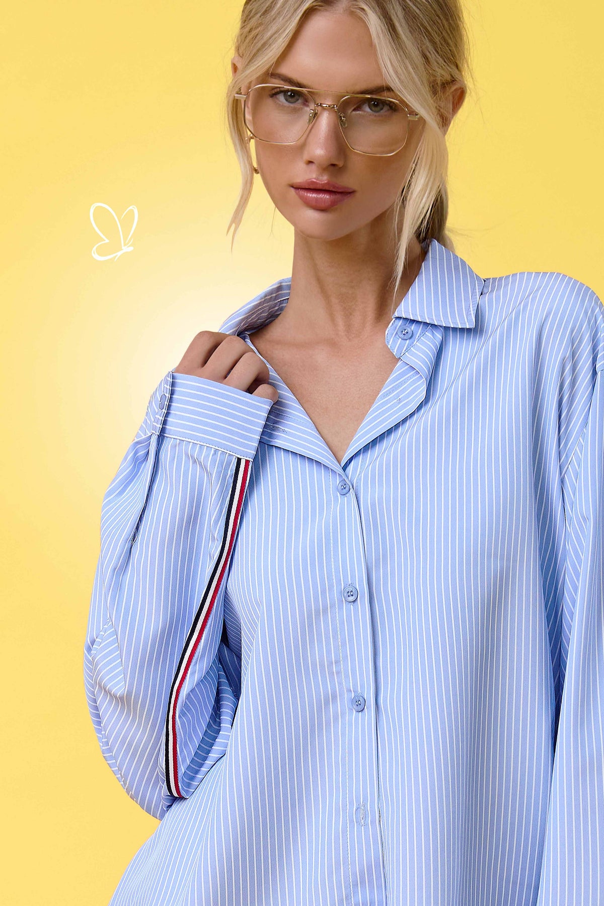 SRT7908-Stripe Button Down Shirt with Nautical Twill Tape