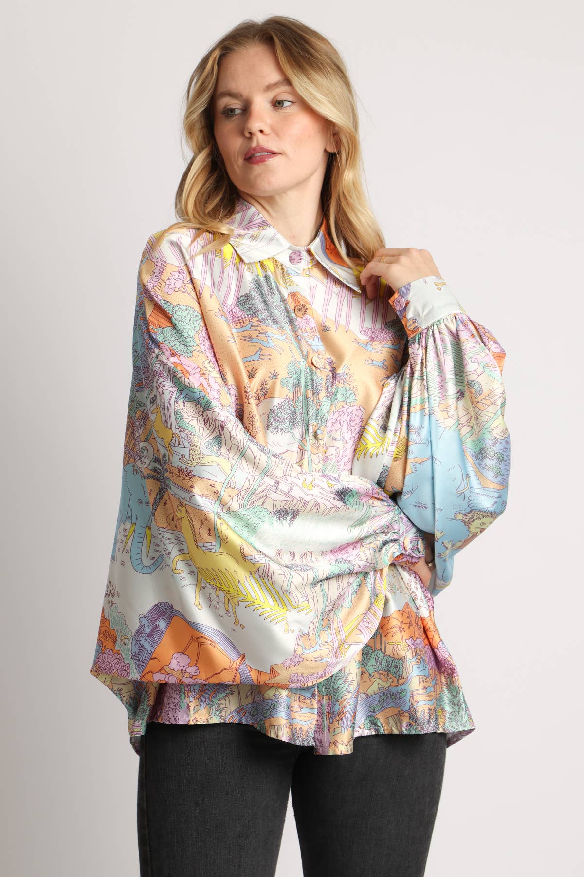 Multicolor Safari Satin Blouse