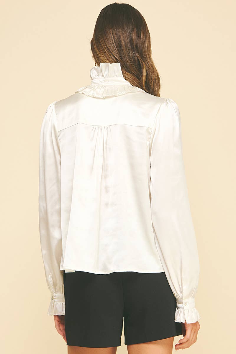 SILKY RUFFLED BUTTON DOWN SHIRT