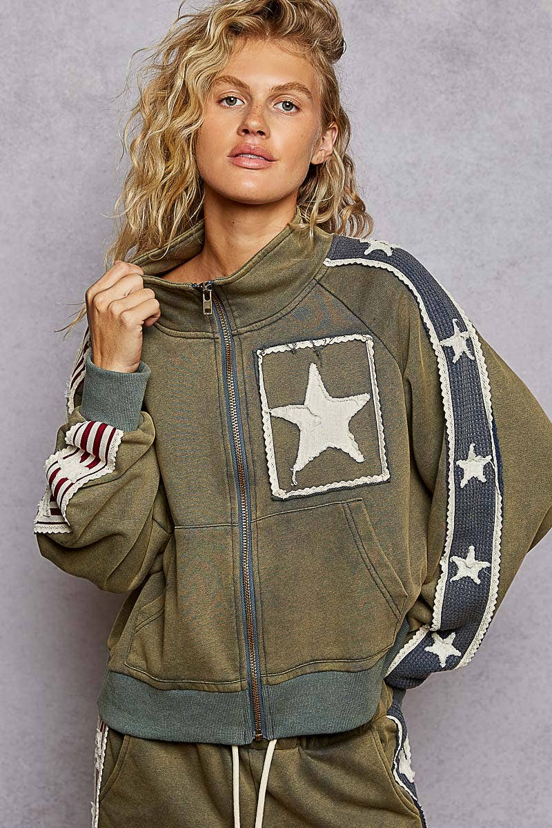 Long sleeve French terry star patch jacket