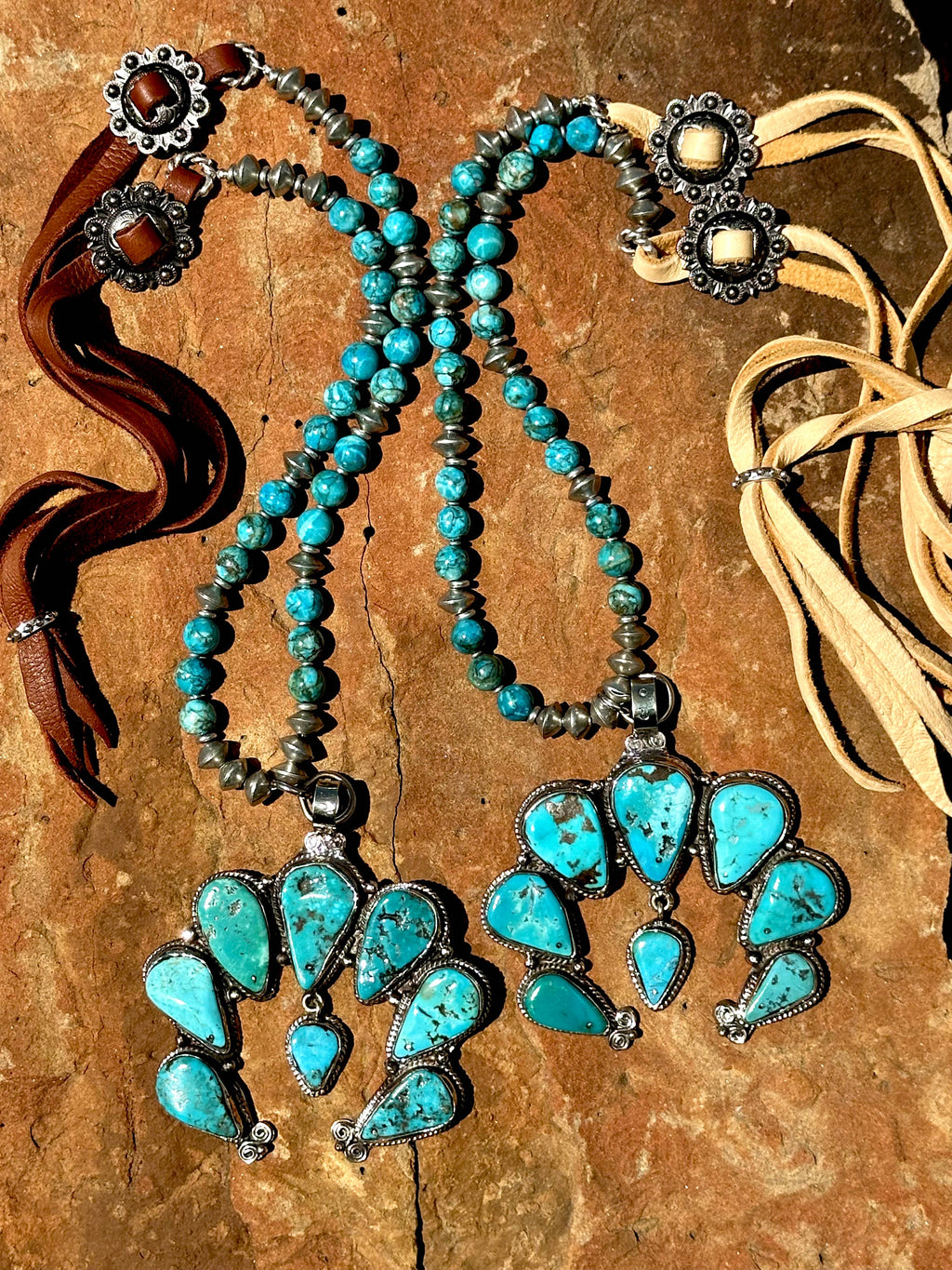 Adjustable Squash Blossom Necklace, Natural Blue Turquoise