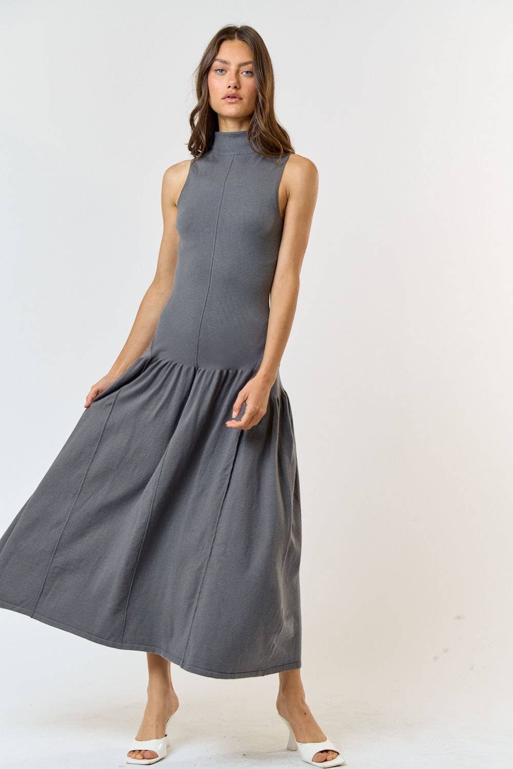 Drop Waist Mock Neck Dress