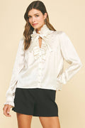 SILKY RUFFLED BUTTON DOWN SHIRT