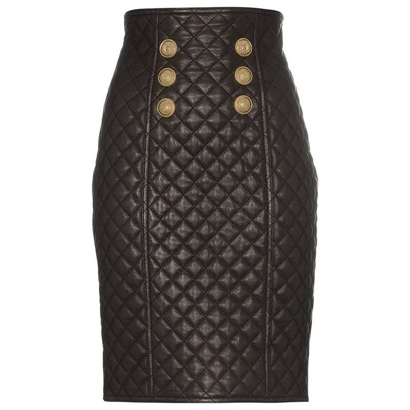 Handmade Quilted Sheepskin High Waist Leather Skirt