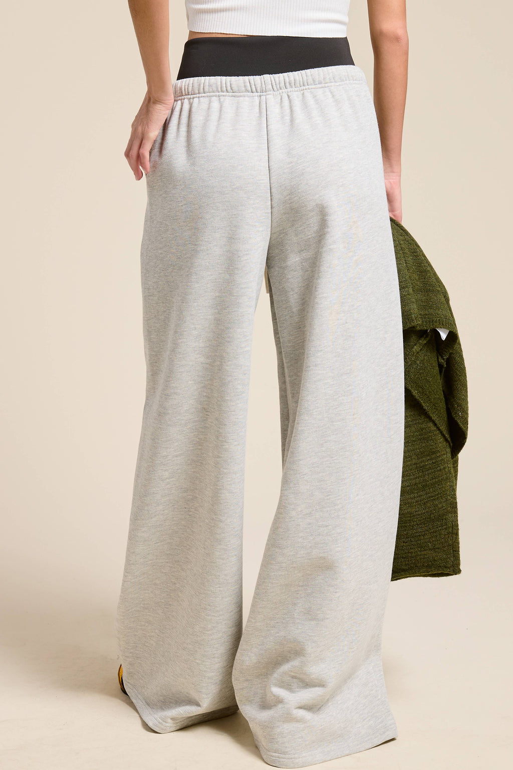 Wide Leg Drawstring Sweatpants with Contrast Waistband