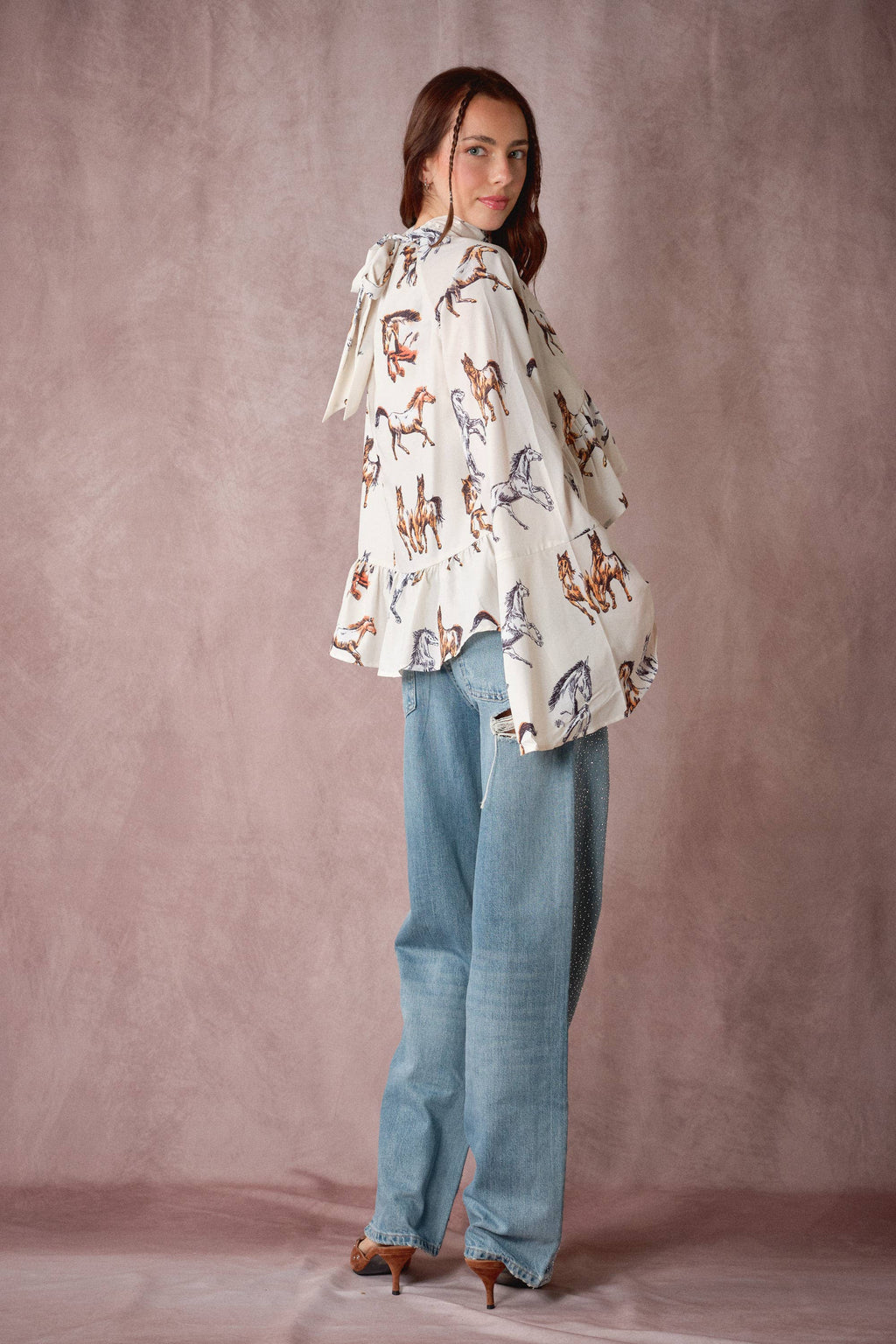 High Neck Ruffle Top