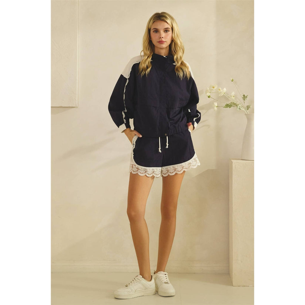 Track Shorts with Lace Detail