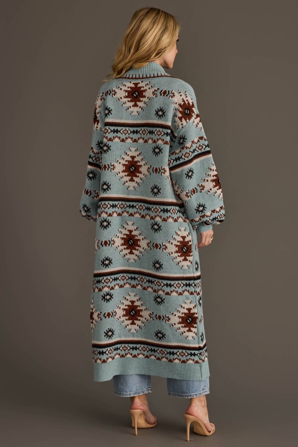 Lt. Blue, Rust, White & Black Western Cardigan