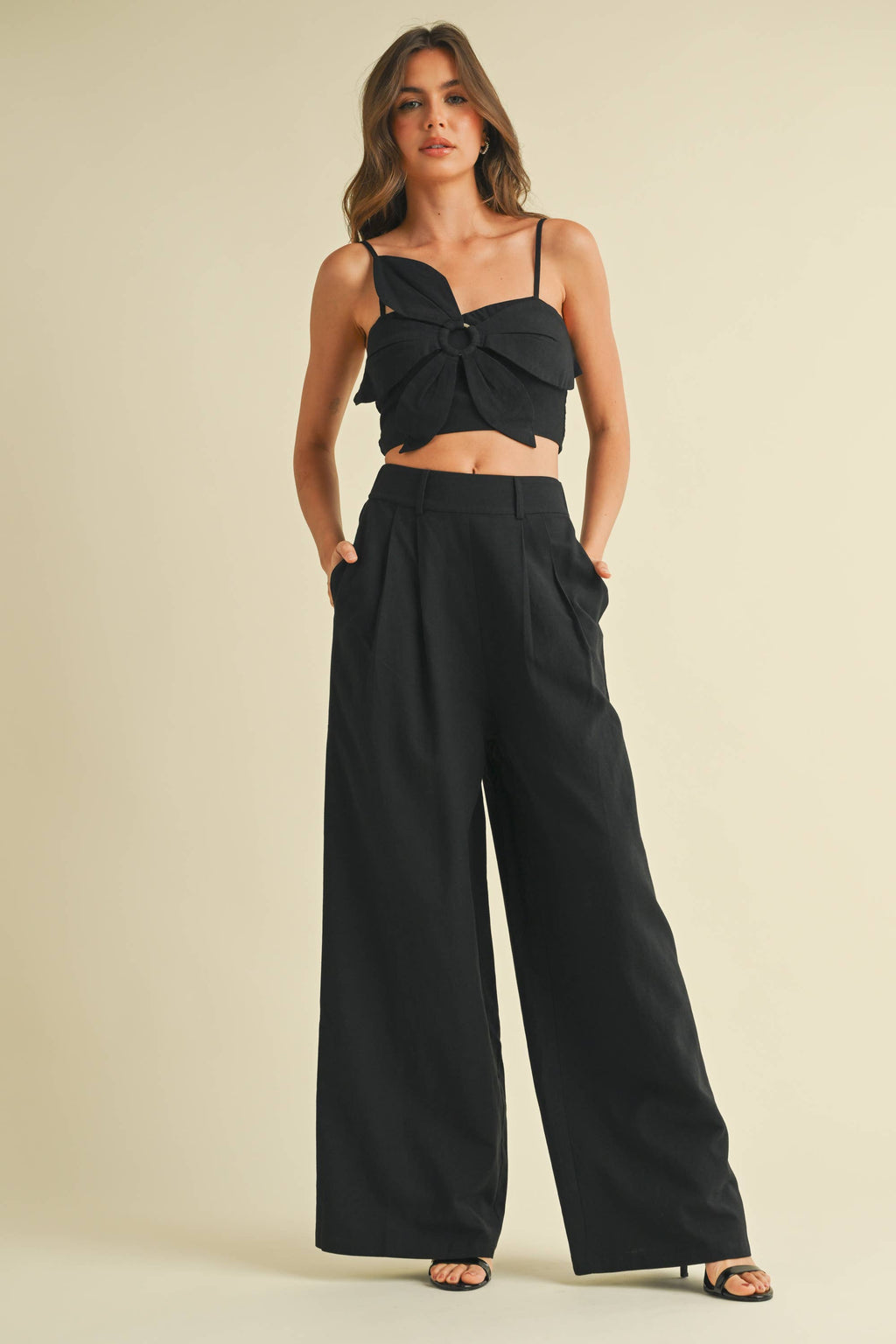 Flowered Crop Top and Wide Leg Pants