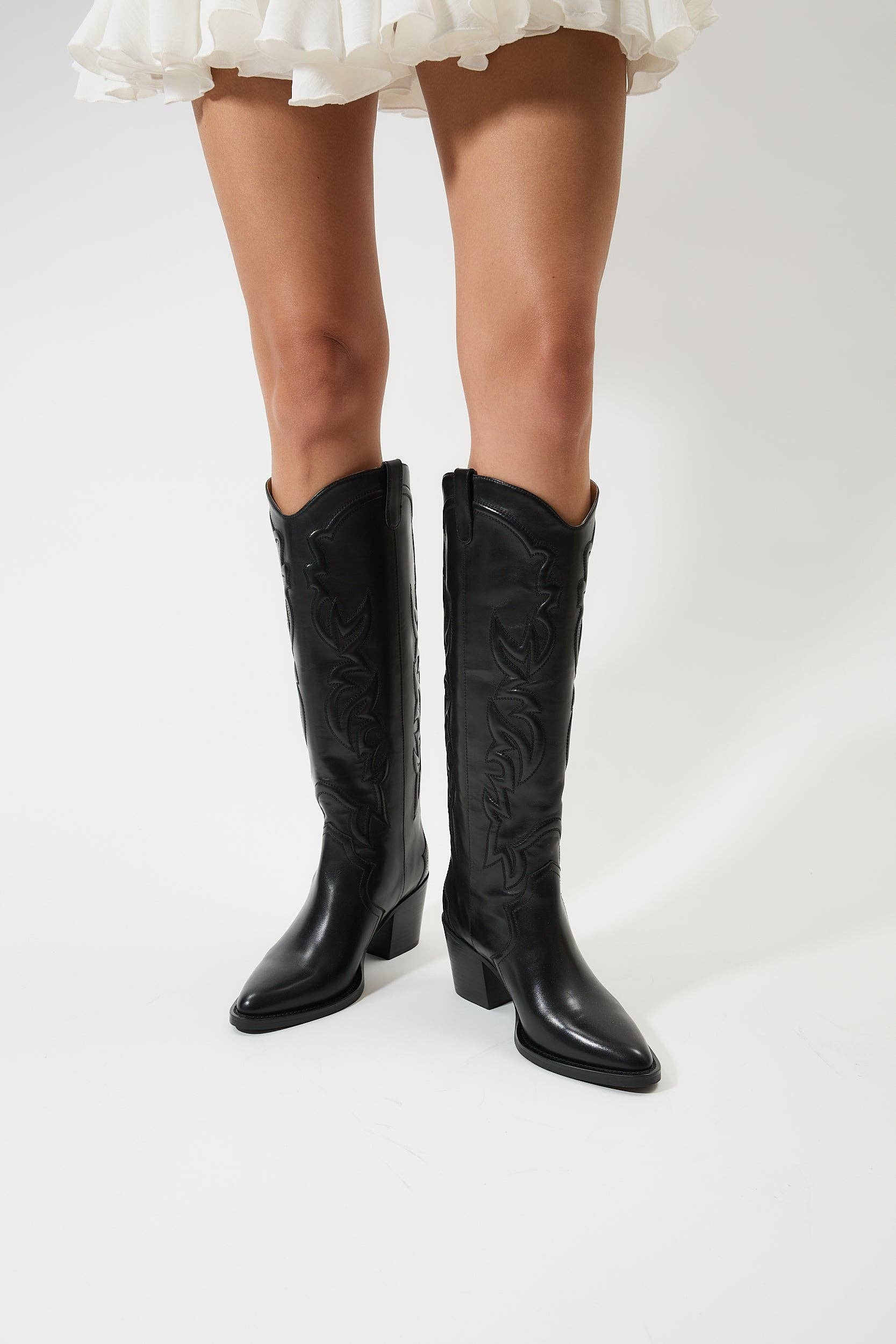 Genuine Calf Leather Western Chic Boots