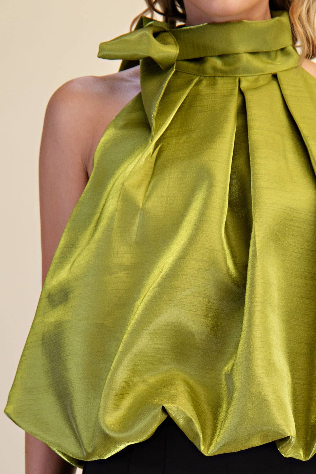 High Neck Tie Wrap Balloon Sleeveless Top