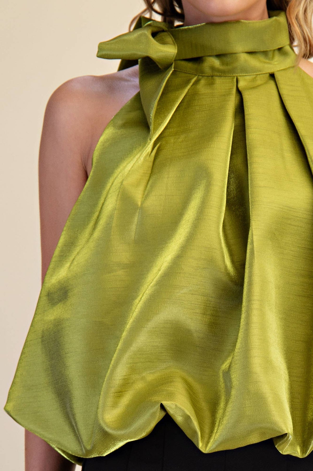 High Neck Tie Wrap Balloon Sleeveless Top