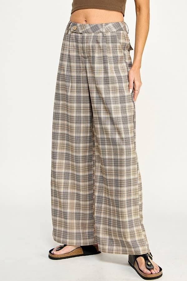 Plaid lower Waisted Wide Leg Pants