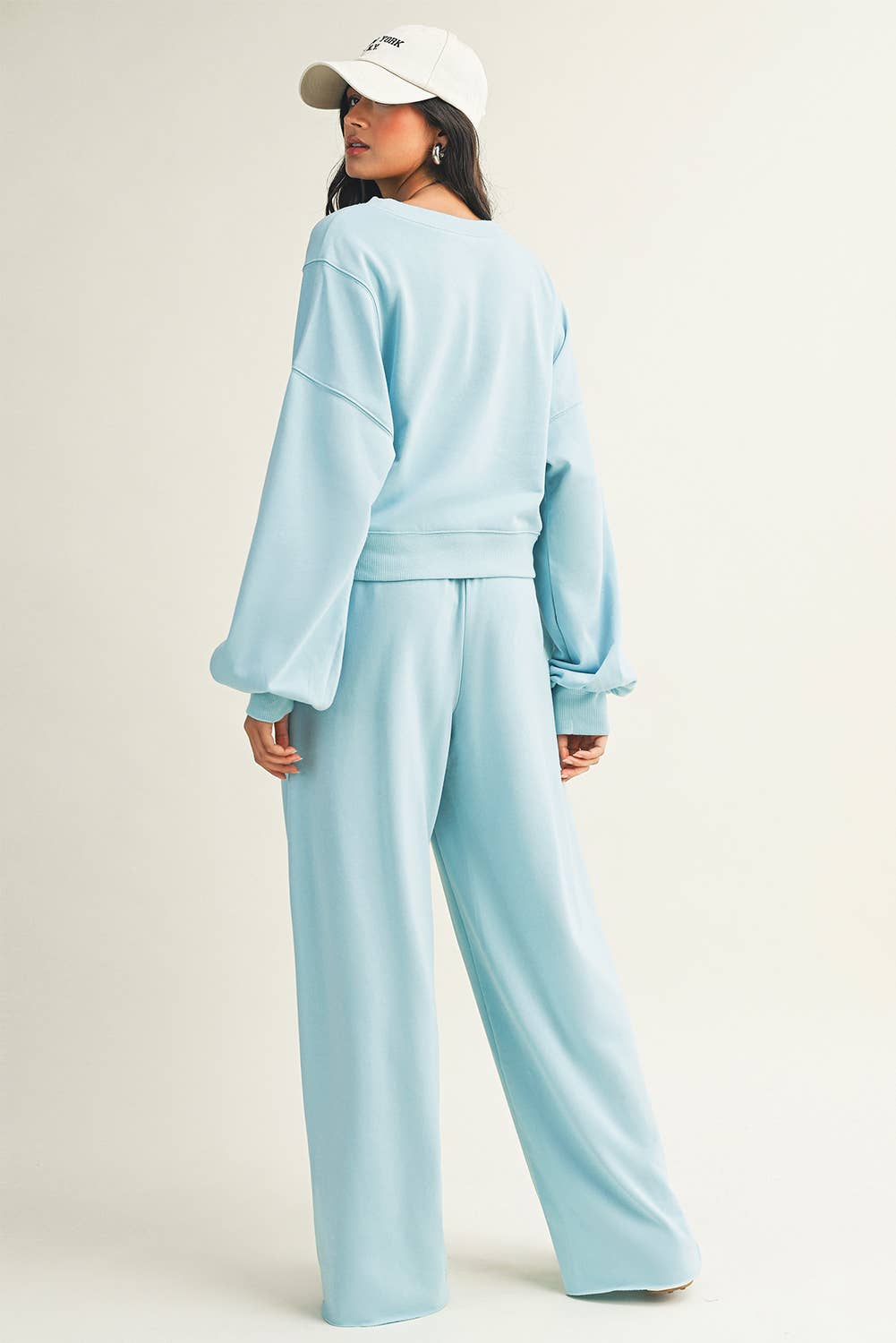 Drop Shoulder Pullover Drawstring Wide Leg Pants Set