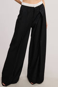 Pinstripe Wide Leg Pants with Contrast Waistband
