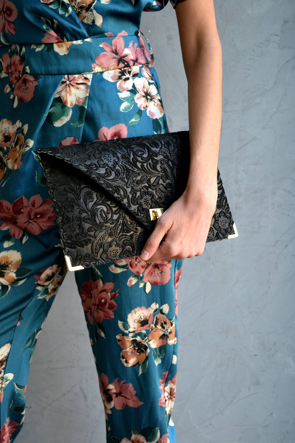 3D Black Symmetria Leather Clutch
