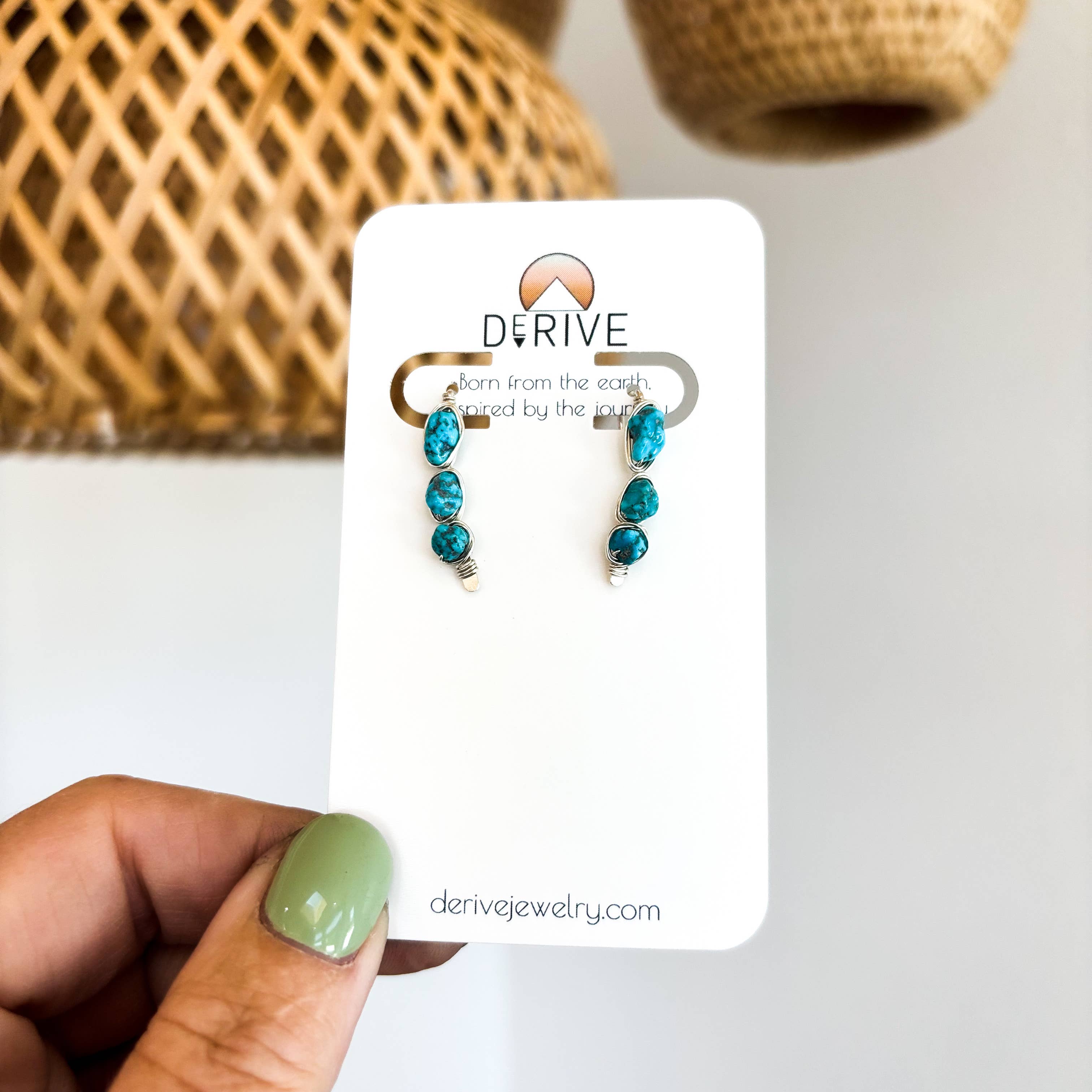 Kingman Turquoise Ear Climbers (Gold or Silver)