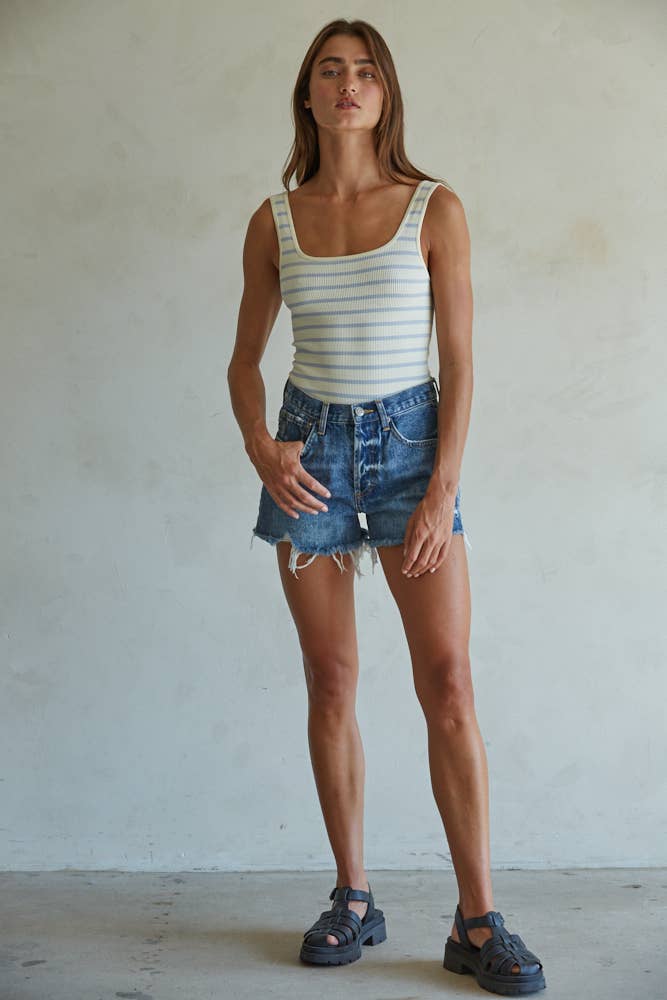 100% Cotton Denim Distressed Shorts