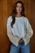 Knit Sweater Cotton Cable Knit Sleeve Pullover