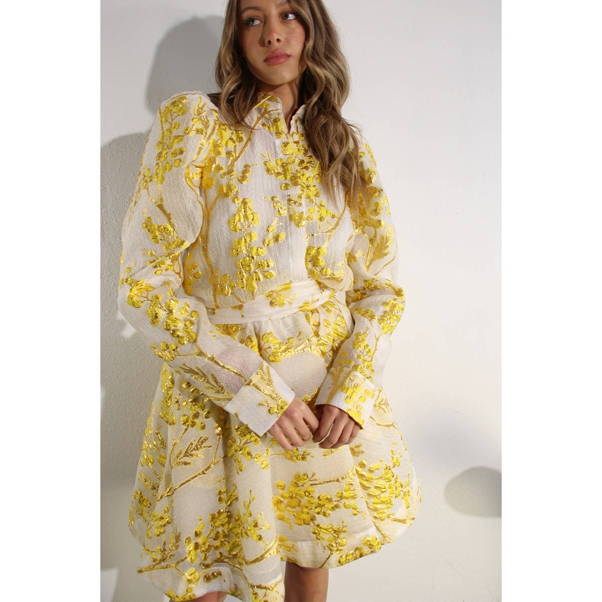 BUTTON DOWN BLOUSE WITH TULLE INNER SKIRT SET