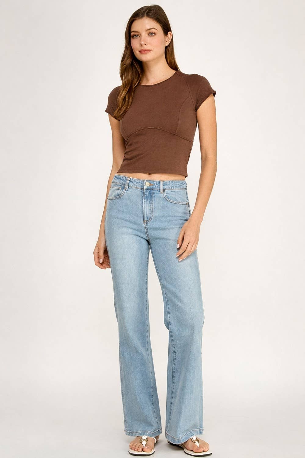 WASHED STRETCH CURVED SEAM CROPPED TOP