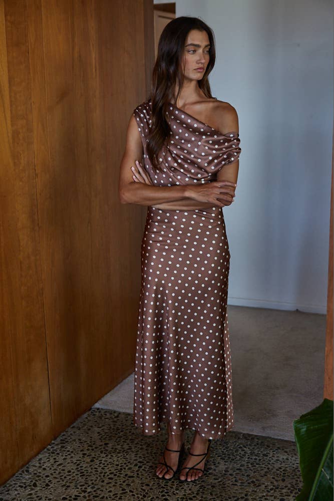 Polka Dot Cowl Neck Maxi Dress