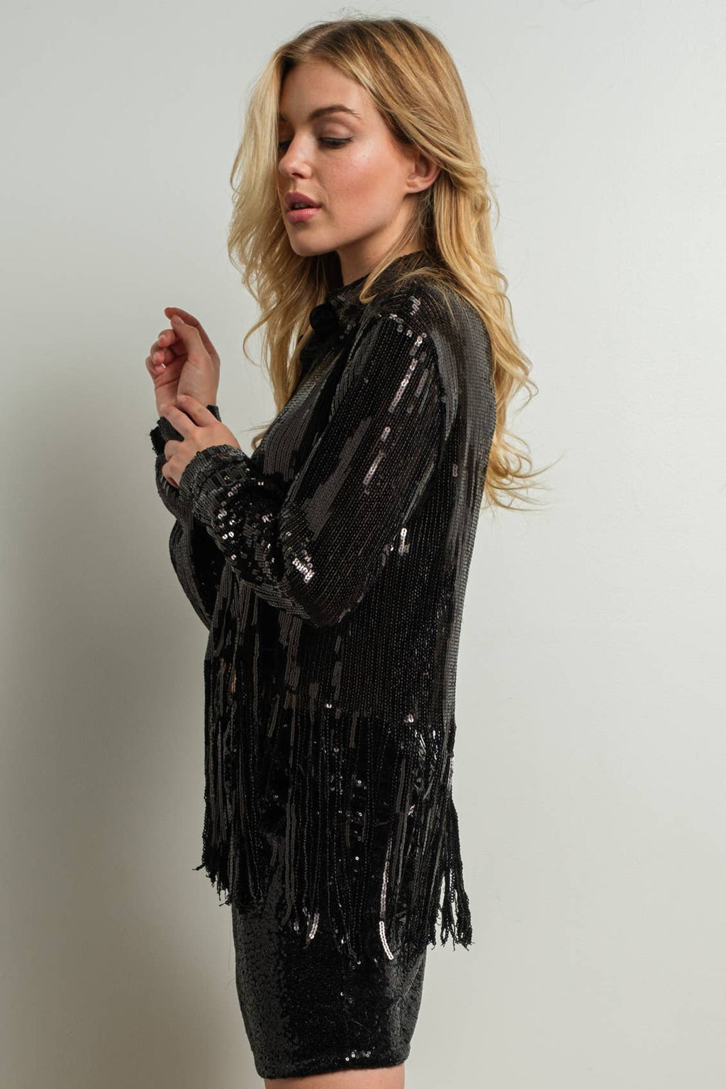 Sequin Fringe Satin Shirt