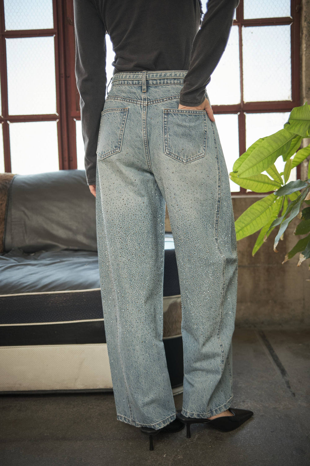 Rhinestone Wide Leg Jeans