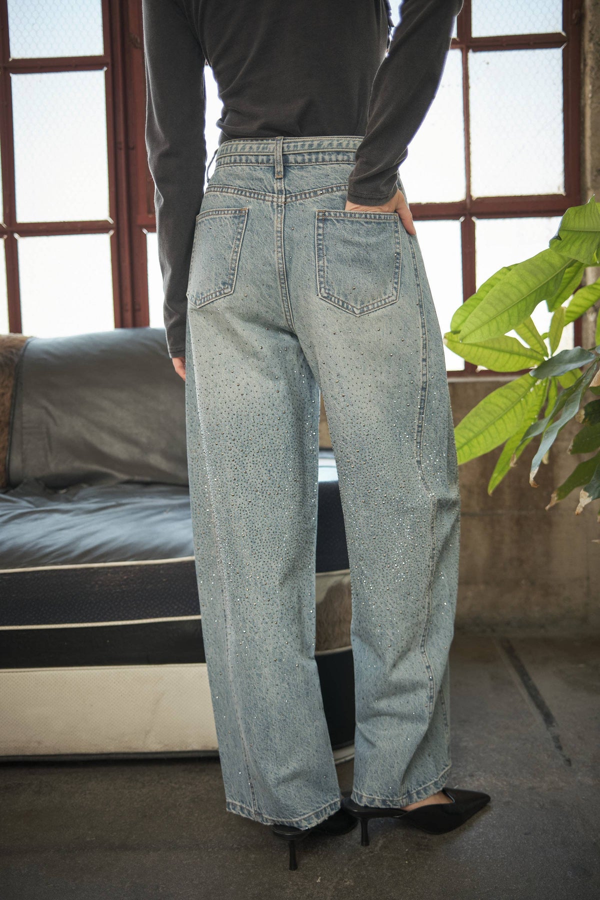 Rhinestone Wide Leg Jeans
