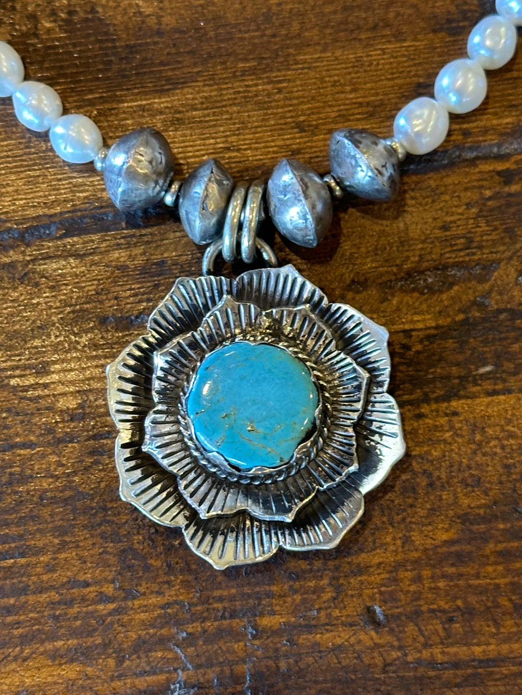 Turquoise and Pearl Blossom Necklace